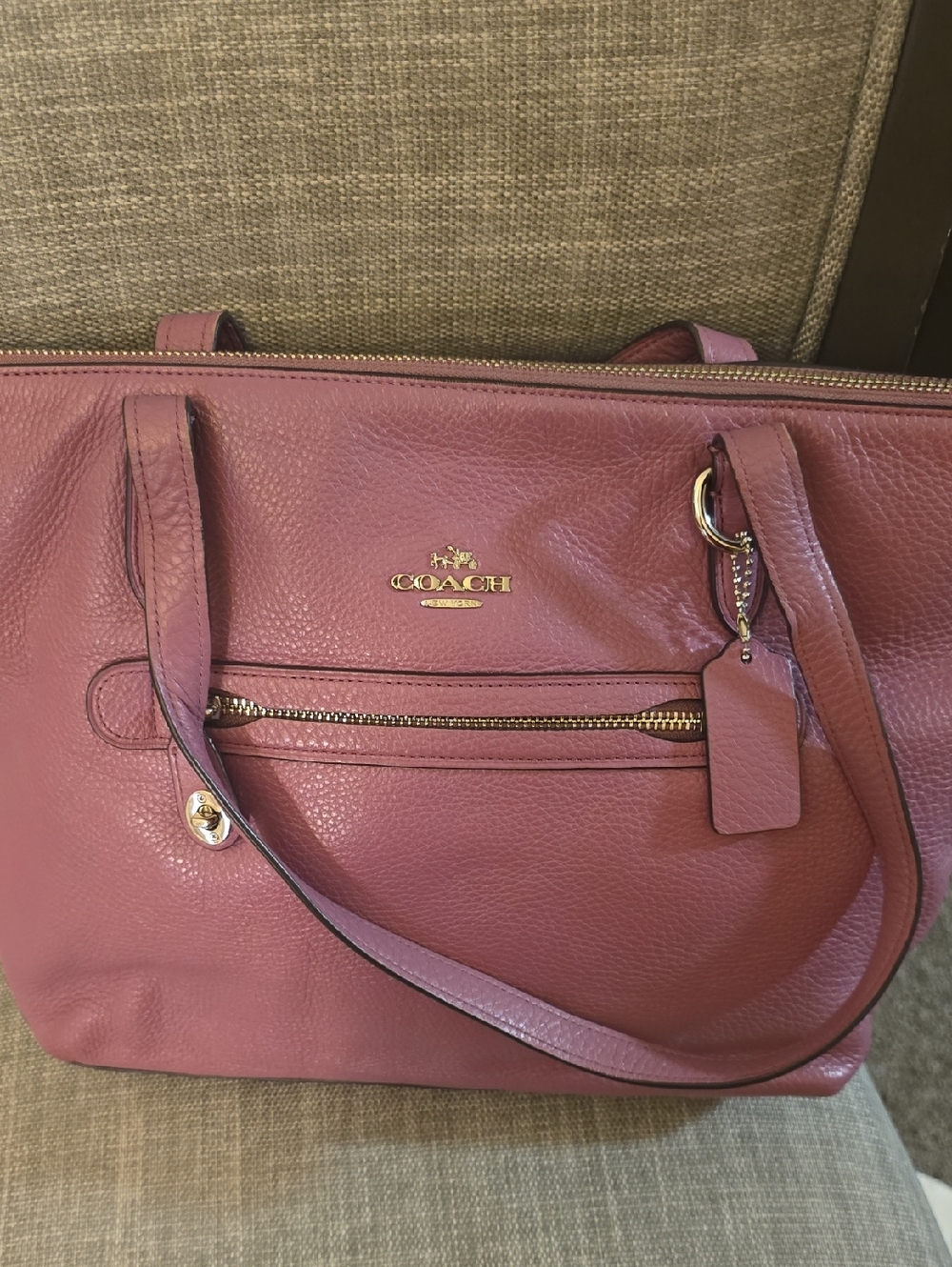 Coach Pebbled Leather Tote in Mauve Pink